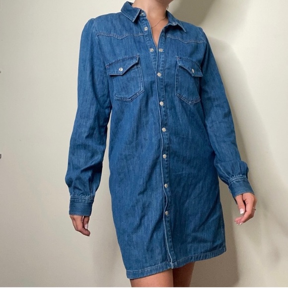 Zara Snap Button Denim Dress - Picture 2 of 12
